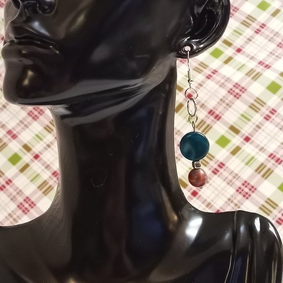 Steel Homemade Hand Crafted Dangle Earrings with Synthetic Stones #59 - Picture 4 of 12